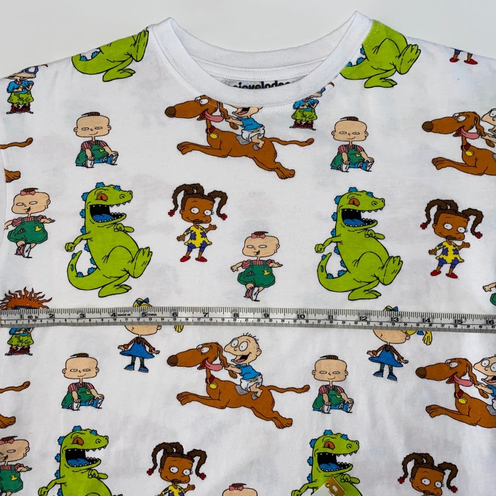 Rugrats Nickelodeon White Graphic All Over Cropped Crop Shirt 90s Womens Small - Picture 8 of 14